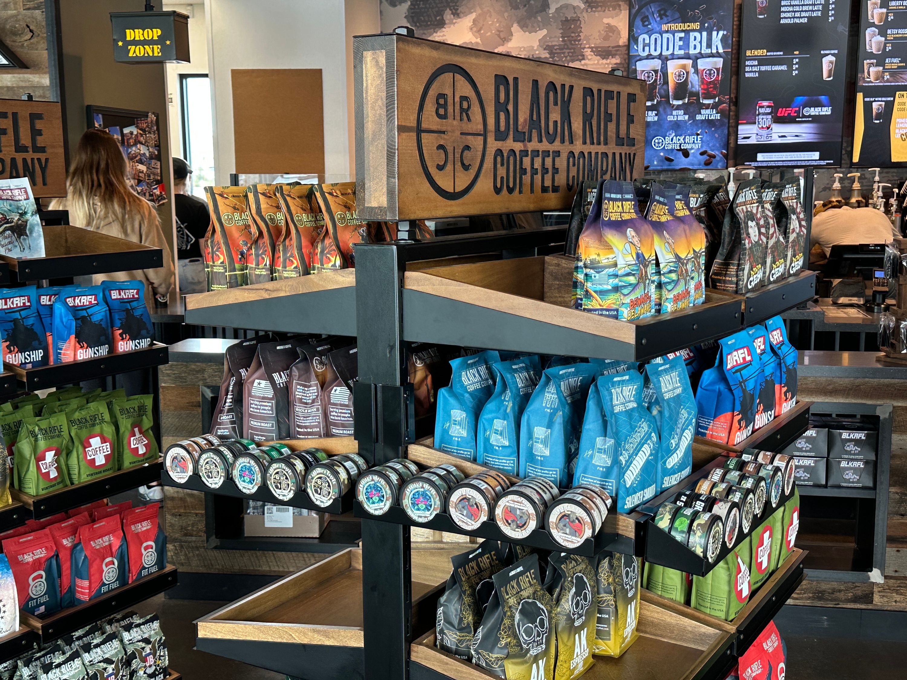 Custom coffee merchandiser display by Creative Display Works for Grinds Coffee